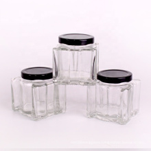 hot selling square 200ml glass honey jars container with metal lids